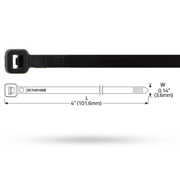 DB Link - DCT4N100B - 4inch x 0.14inch BLACK NYLON  SELF LOCKING CABLE TIE (100/BAG)  (I14)