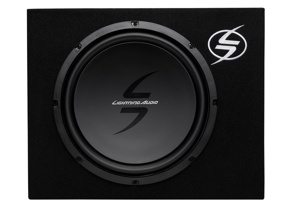 Lightning Audio - L0-1X12 - Single L0 12 Sealed Loaded Enclosure 4 (1 x 4 Wired Internally) 300 Watts Peak 150 Watts RMS Enclosure Volume 1.0 cu.ft. (H) 14.0 x (W) 17.5 x (D1) 7.125 x (D2) 12.25