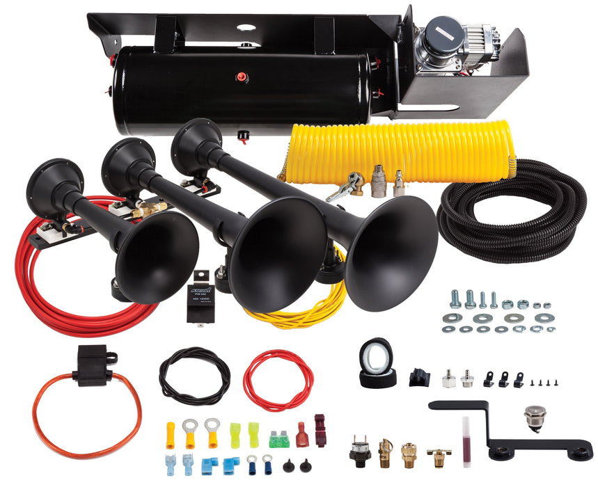 Kleinn - SDKIT730 - SDKIT-730 includes a 100% bolt-on onboard train horn system, features the Model 730 The Demon triple train horn and a 3-gallon,  6350RC Heavy Duty 100% duty cycle air system. Can be upgraded to be even louder by adding a P/N 6890 Ultra