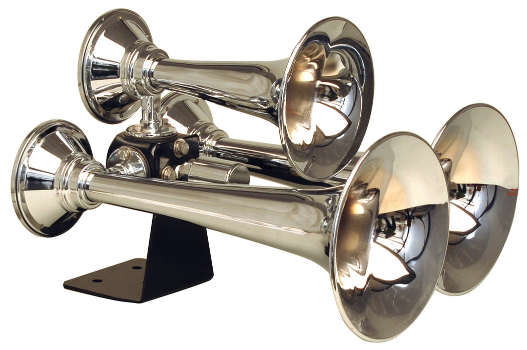 Kleinn - 502 - Chrome plated spun copper triple train horn w/Vortex 6™ solenoid valve