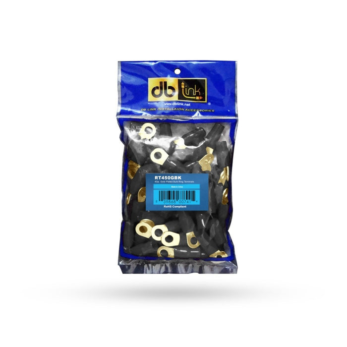 DB Link - RT450GBK - 4 GA. 5/16inch BLACK GOLD RING TERMINAL, 50 PCS, POLYBAG  (K10)