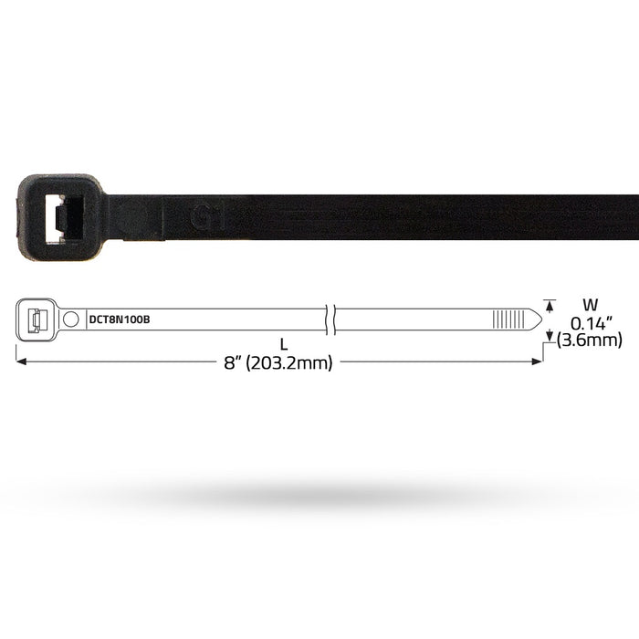 DB Link - DCT8N100B - 8inch x 0.14inch BLACK NYLON SELF LOCKING CABLE TIE (100/BAG)  (I14)