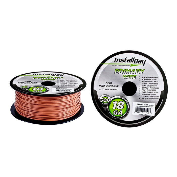 Install Bay - PWBR18500 - Primary Wire 18 Gauge Brown - Coil of 500 feet