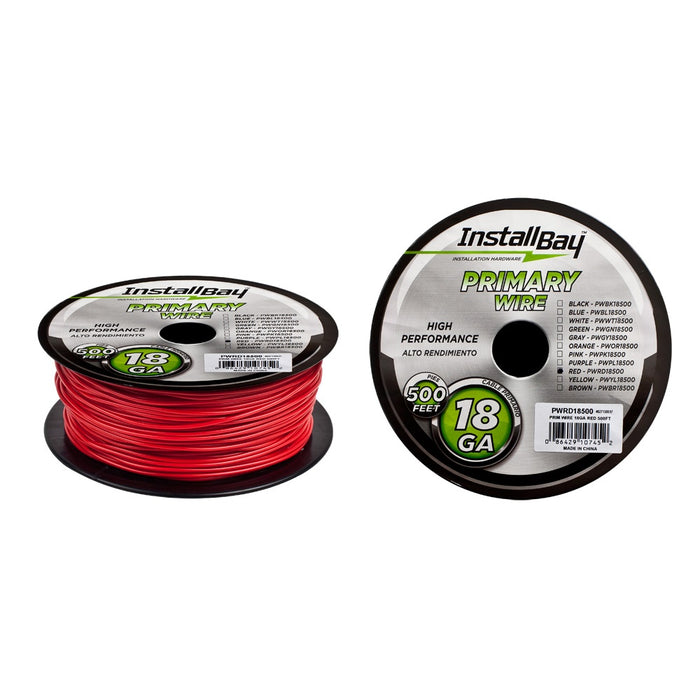 Install Bay - PWRD18500 - Primary Wire 18 Gauge Red - Coil of 500 feet