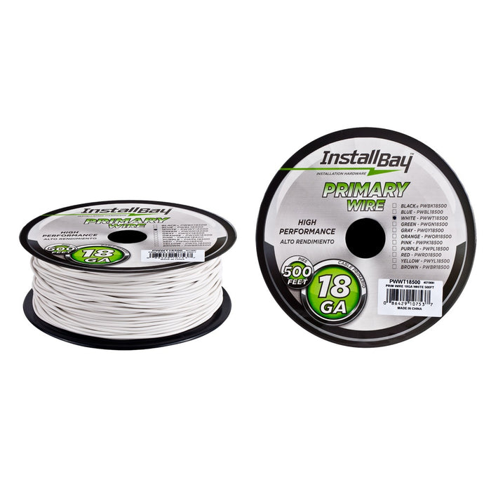 Install Bay - PWWT18500 - Primary Wire 18 Gauge White - Coil of 500 feet