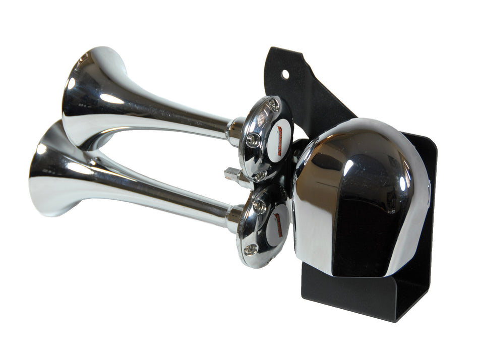 Kleinn - HOGKIT-1 - Chrome Bolt-On Air Horn System for 1978-up Harley-Davidson (W/COWBELL HORN COVER)