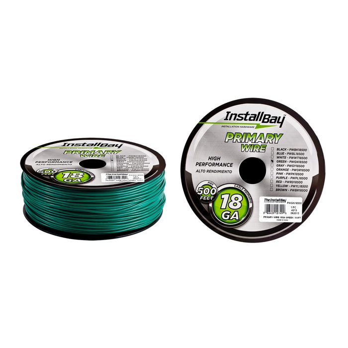 Install Bay - PWGN18500 - Primary Wire 18 Gauge Green Coil of 500 feet