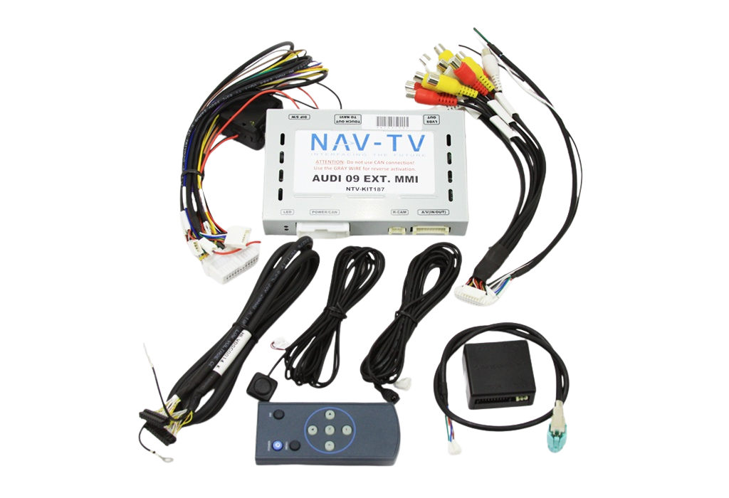 Nav-TV - NTV-KIT187 - The AUDI-09 EXT MMi Kit allows the user to add up to 3 video inputs and a backup camera input to the factory media screen in select Audi vehicles with the external MMi media system (MMi controls on console not the radio face). Audio