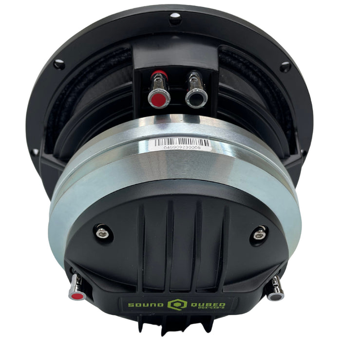 SoundQubed - BGX-CX8-8 - 8" Pro Hybrid Neodymium midrange with a carbon fiber cone
2.6" 8 ohm Voice Coil Woofer400w/800w - 3" voice coil Horn - 150w/300w Bi-Amplification is recommended for peak performance
Frequency Response 40Hz - 20KHz