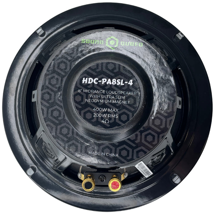 SoundQubed - HDC-PA8SL-4 - 8" Neodymium midrange dome cap 2" Voice Coil 200w/400w -- Frequency Response 100Hz - 12KHz Ultra Slim Space-saving Design with 2.4" Mounting Depth