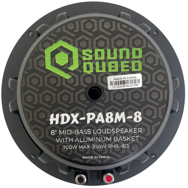 SoundQubed - HDX-PA8M-8 - 8" midrange with dome cap - 1.5" 8 ohm Voice Coil - 350w/700w Frequency Response 80Hz - 8KHz