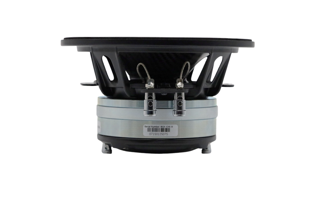 SoundQubed - BGX-CX6-8 - 6.5" Pro Hybrid Neodymium midrange with a carbon fiber cone 2" Voice Coil Woofer - 300w/600w - 2" Voice Coil Horn 100w/200w
Bi-Amplification is recommended for peak performance Frequency Response 70Hz - 20KHz