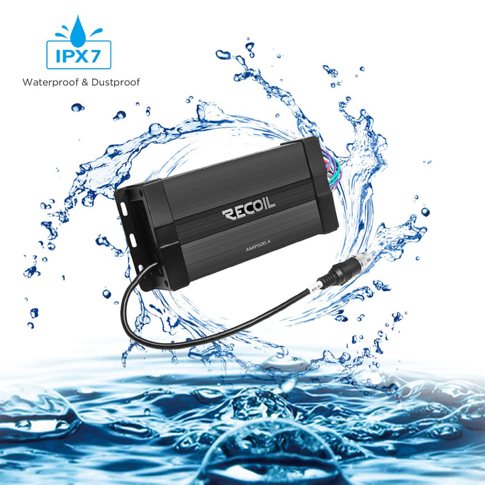 Recoil Audio - AMP500.4 - Waterproof Powersports 4-Channel Amplifier with Bluetooth Integration