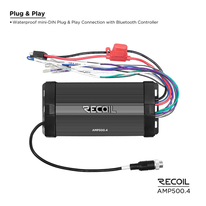 Recoil Audio - AMP500.4 - Waterproof Powersports 4-Channel Amplifier with Bluetooth Integration