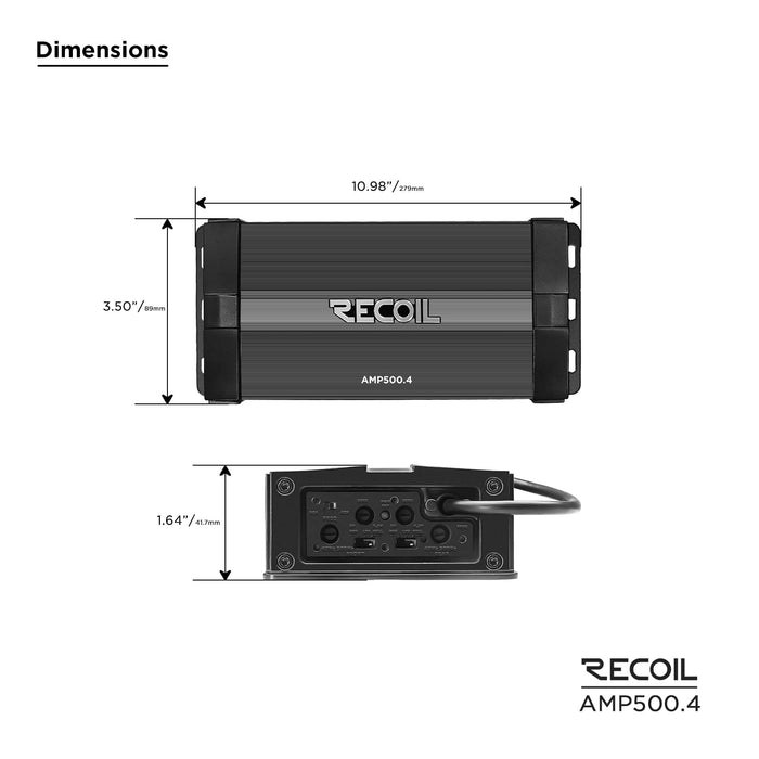 Recoil Audio - AMP500.4 - Waterproof Powersports 4-Channel Amplifier with Bluetooth Integration