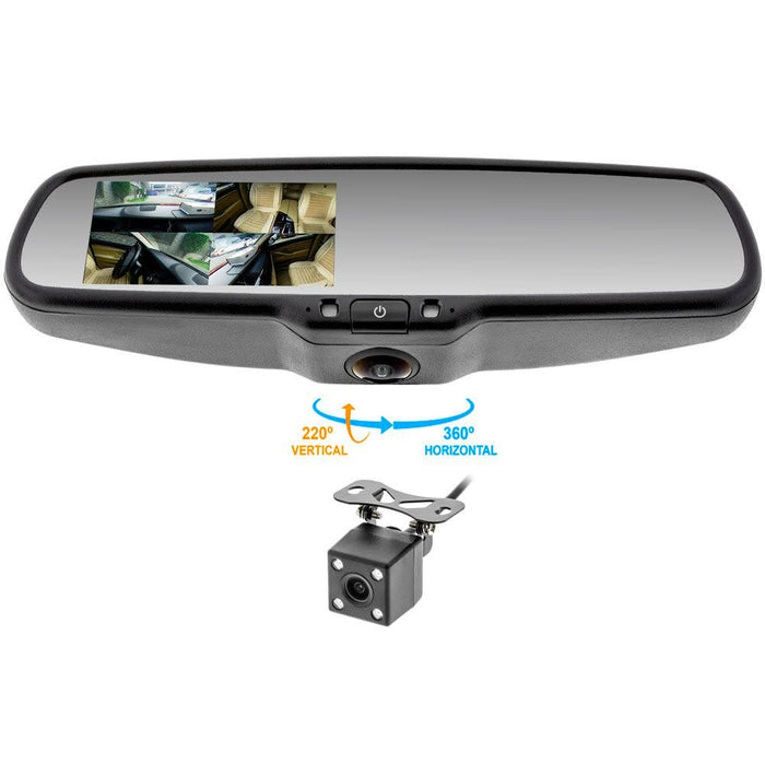 Accele Optix Rear view Mirror replacement 4.3 inch screen, built in 360 camera with DVR , comes with back  up camera