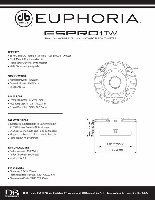 Euphoria - E5PRO1TW - E5PRO Shallow mount 1" aluminum compression tweeter
