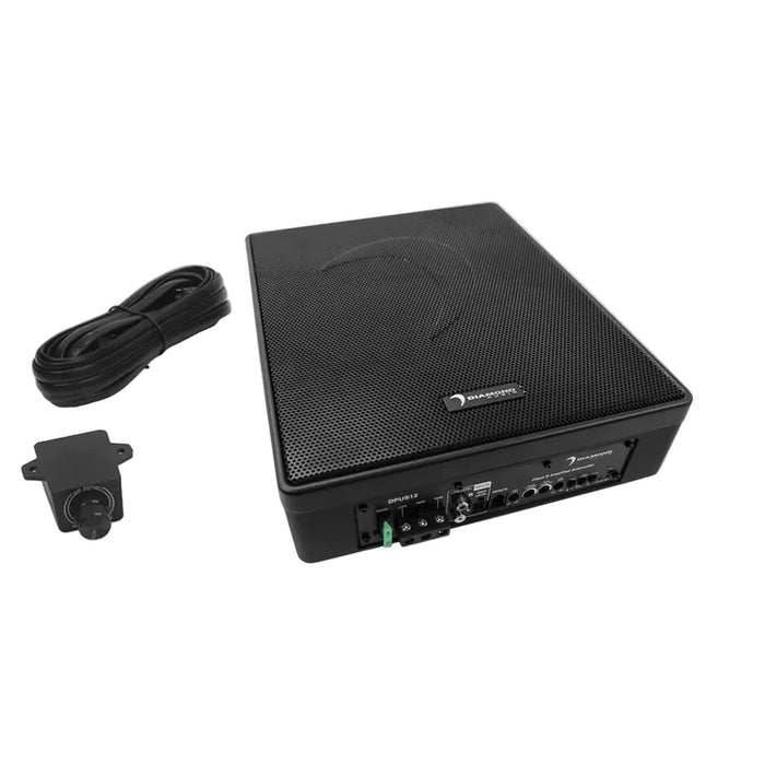 Diamond Audio DPUS12 12-inch slim powered subwoofer with 200W RMS amplifier, DBEE bass enhancement and OEM integration