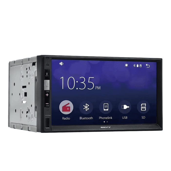 Savv TV - DMHN700 Double DIn Mechless Unit with built in Android Auto, and Apple Car Play, Must use original apple cord for Car Play to work correctly
