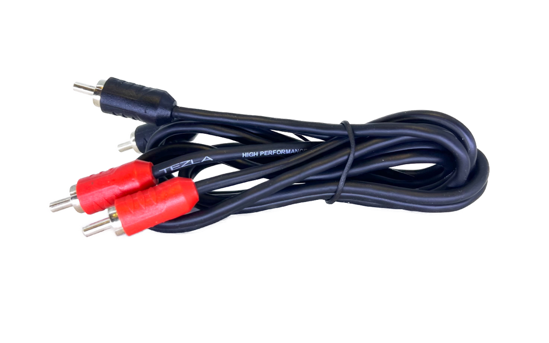 Tezla - TZV0RCA6 - 6FT RCA Cable. Standard RCA, black flexible PVC, copper conductor, injection plastic red & black terminal ends, no splitter