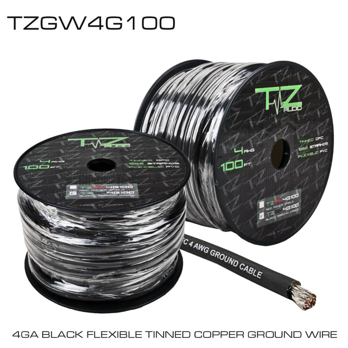 Tezla Audio 4 Gauge Ground wire Hyper-twist 1862 strands tinned copper construction, black flexible jacket, O.D.: 10 mm, 100 FT / 30.4 meter per spool