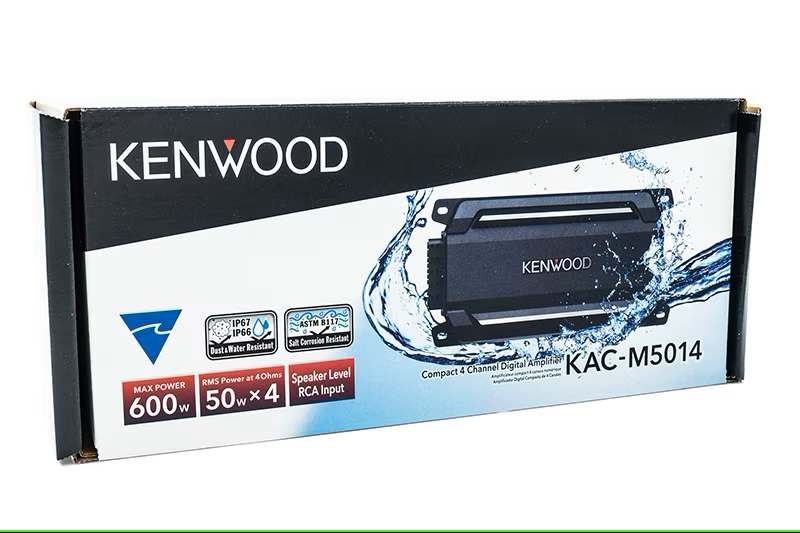 Kenwood - KAC-M5014 - IP67/IP66  Waterproof 4-Channel Compact Power Amplifier, ASTM B117 Salt Spray Certified,  High-Pass & Low-Pass Filters (50-200Hz),75W x 4 @ 2-ohms, 150W x 2 Bridged Power