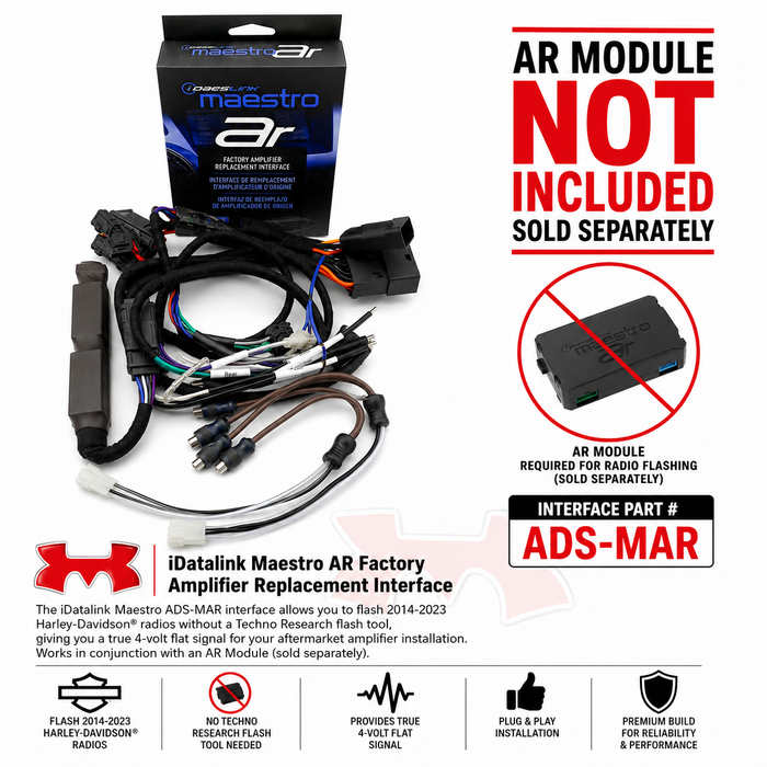 Cicada Audio HDTSLINKAR Harley-Davidson amplifier integration T-harness with high- and low-level input adapters; Maestro AR module sold separately