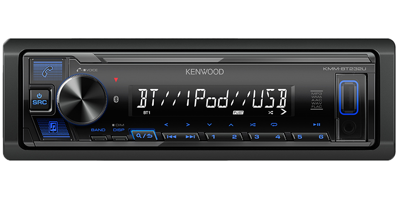 Kenwood - KMM-BT232U - Media Receiver with Bluetooth, Front USB & AUX, Blue Illumination, Short Chassis, (1)2.5V RCA Preout, Remote APP Ready