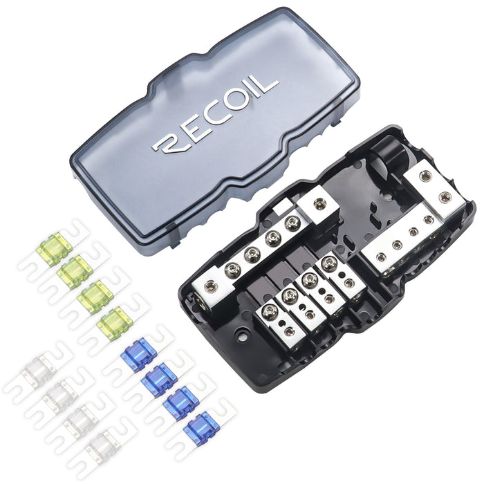 Recoil Audio - MPG4 - 4-WAY MINI-ANL FUSED DISTRIBUTION BLOCK WITH 4-WAY GROUND BLOCK