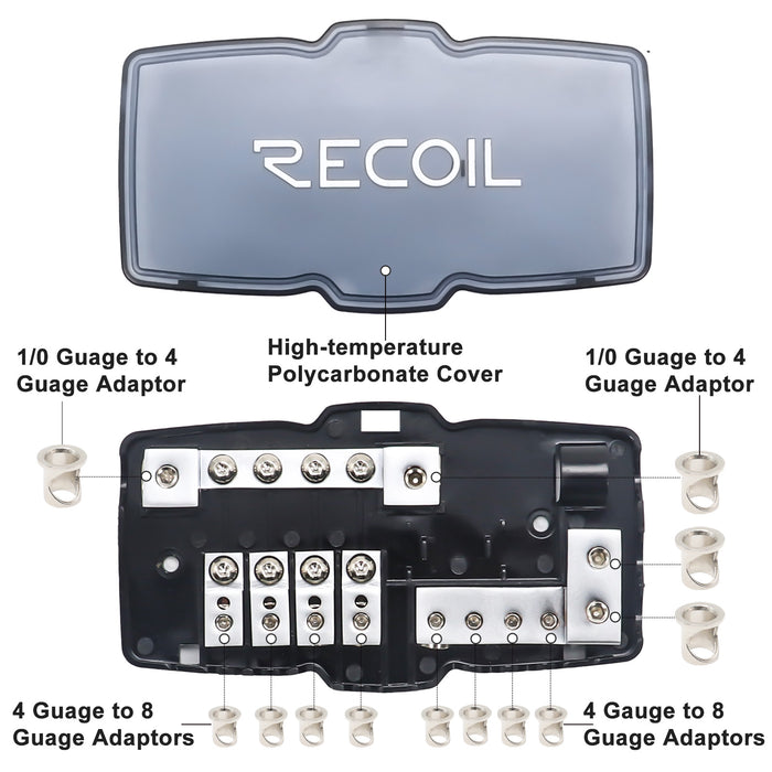 Recoil Audio - MPG4 - 4-WAY MINI-ANL FUSED DISTRIBUTION BLOCK WITH 4-WAY GROUND BLOCK