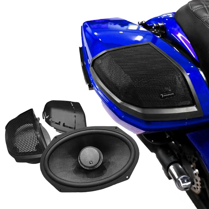 That gives Google the important terms naturally: Diamond Audio, Harley-Davidson, 8x12, saddlebag lid kit, HXM812F2BK, and 2-ohm speakers without stuffing the alt text.