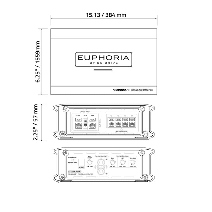 Euphoria - MX2000.1 - 1 x 2000W @ 1 OHM CLASS D MONOBLOCK AMPLIFIER