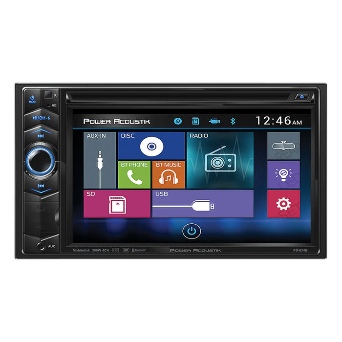 SAVV - SM62D - Double Din in-Dash Receiver Touchscreen DVD/CD/MP3 Player 6.2" LCD Bluetooth USB SD 300w Amplifier 2-Din Car Stereo