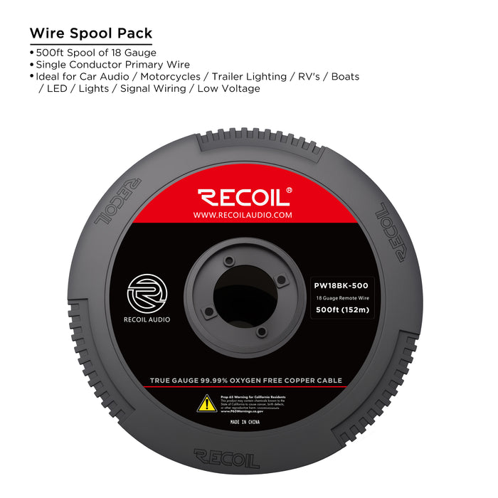 Recoil -PW18BK-500 - Recoil True Spec 18AWG OFC Black Primary Wire 500ft
