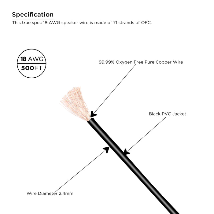 Recoil -PW18BK-500 - Recoil True Spec 18AWG OFC Black Primary Wire 500ft