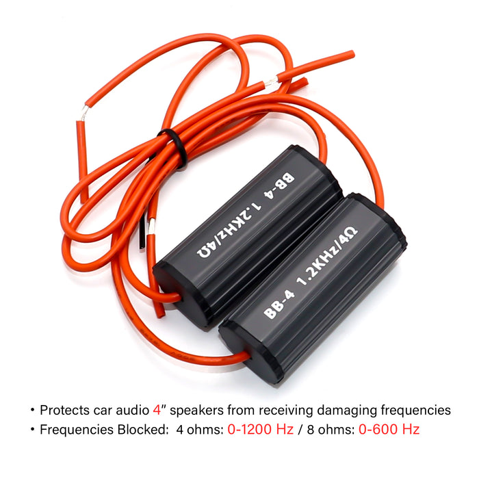 Recoil Audio - BB-4 - BASS BLOCKS DESIGNED TO PROTECT CAR AUDIO 4 INCH SPEAKERS, ELIMINATE FREQUENCIES 0-1.2KHZ AT 4OHMS, PAIR