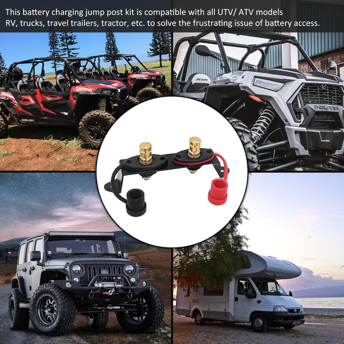 Recoil Audio - BJP-K -  UTV REMOTE BATTERY CHARGING AND JUMP POSTS, BATTERY TERMINALS RELOCATION KIT WITH 4 GAUGE TINNED OFC CABLE & MOUNTING BRACKET, QUICK & EASY CHARGING, FOR UTV ATV SLINGSHOT CAR TRUCKS RV TRACTOR BOAT