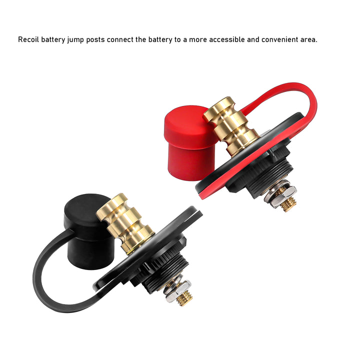 Recoil Audio - BJP - UTV REMOTE BATTERY CHARGING AND JUMP POSTS, BATTERY TERMINAL RELOCATION KITS, QUICK & EASY CHARGING, FOR UTV ATV SLINGSHOT CAR TRUCKS RV TRACTOR BOAT, RED & BLACK PAIR