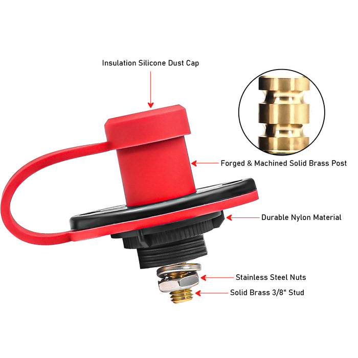 Recoil Audio - BJP - UTV REMOTE BATTERY CHARGING AND JUMP POSTS, BATTERY TERMINAL RELOCATION KITS, QUICK & EASY CHARGING, FOR UTV ATV SLINGSHOT CAR TRUCKS RV TRACTOR BOAT, RED & BLACK PAIR