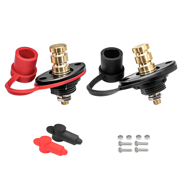 Recoil Audio - BJP - UTV REMOTE BATTERY CHARGING AND JUMP POSTS, BATTERY TERMINAL RELOCATION KITS, QUICK & EASY CHARGING, FOR UTV ATV SLINGSHOT CAR TRUCKS RV TRACTOR BOAT, RED & BLACK PAIR