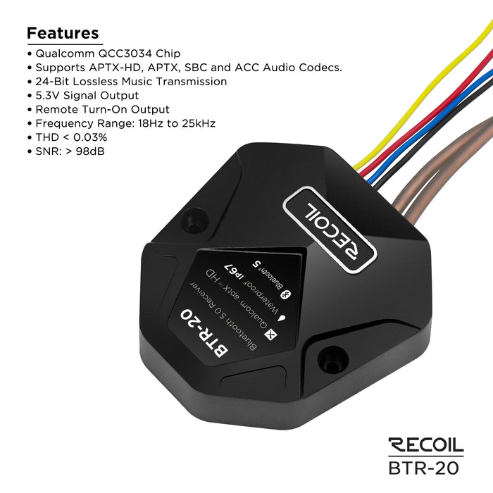 Recoil Audio - BTR-20 - WATERPROOF BLUETOOTH RECEIVER
