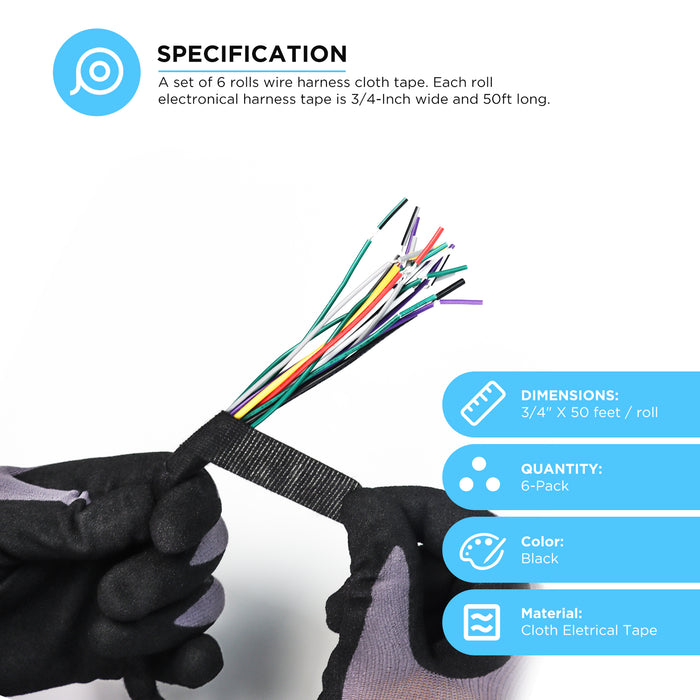 CT345010 - TESA Tape 3/4" 50' 10 pack. Cloth electrical tape.