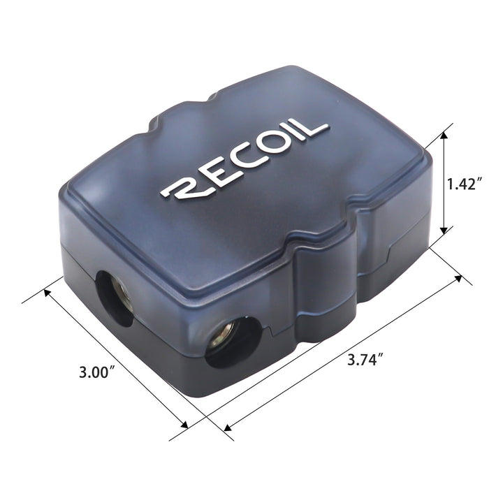 Recoil Audio - MFH13 - 3-WAY MINI-ANL FUSED DISTRIBUTION BLOCK, 3 X 0/2/4 GAUGE IN / 3 X 4/8 GAUGE OUT FUSED DISTRIBUTION BLOCK WITH 60A, 80A, 100A FUSES, SOLID BRASS FOR MAXIMUM POWER TRANSFER