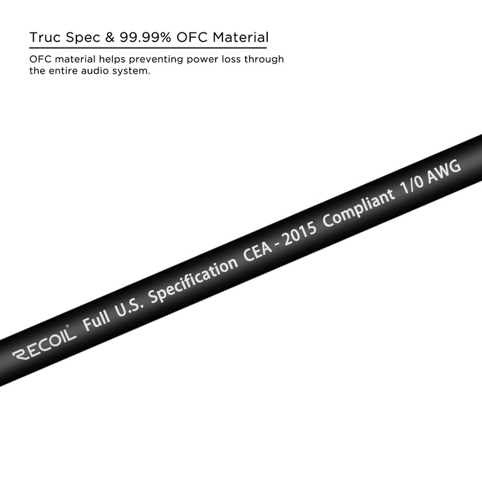 Recoil Audio - PG0-50 - PREMIUM TRUE SPEC 0 GAUGE GROUND WIRE, 99.9% OXYGEN-FREE PURE COPPER , FLEXIBLE SOFT TOUCH BLACK PVC JACKET (50 FEET/SPOOL)