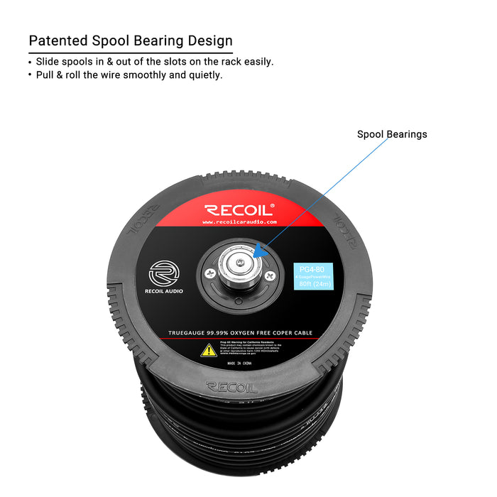 Recoil Audio - PG4-80 - PREMIUM TRUE SPEC 4 GAUGE GROUND WIRE, 99.9% OXYGEN-FREE PURE COPPER , FLEXIBLE SOFT TOUCH BLACK PVC JACKET (80 FEET/SPOOL)