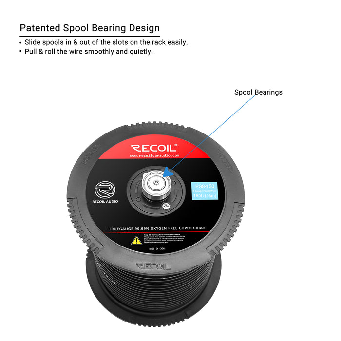 Recoil Audio - PG8-150 - PREMIUM TRUE SPEC 8 GAUGE GROUND WIRE, 99.9% OXYGEN-FREE PURE COPPER , FLEXIBLE SOFT TOUCH BLACK PVC JACKET (150 FEET/SPOOL)