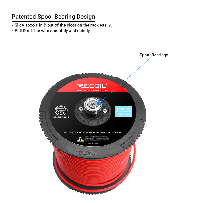 Recoil Audio - PW8-150 - PREMIUM TRUE SPEC 8 GAUGE POWER WIRE, 99.9% OXYGEN-FREE PURE COPPER , FLEXIBLE SOFT TOUCH RED PVC JACKET (150 FEET/SPOOL)