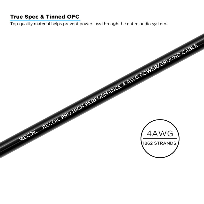 Recoil Audio - SG4-150 - TRUE-SPEC 4AWG TINED OFC SHINY BLACK PVC GROUND WIRE, 150FT/WOODEN SPOOL