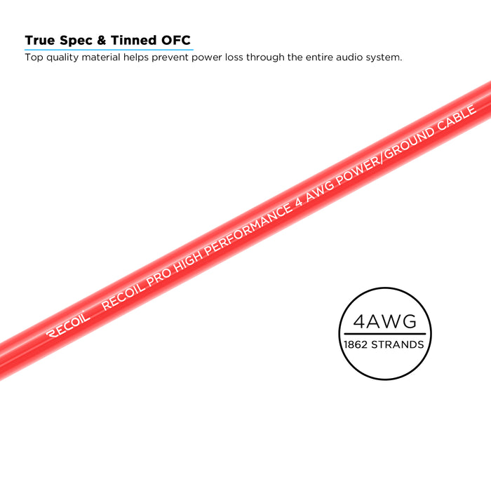 Recoil Audio - SP4-150 - TRUE-SPEC 4AWG TINED OFC SHINY RED PVC POWER WIRE, 150FT/WOODEN SPOOL