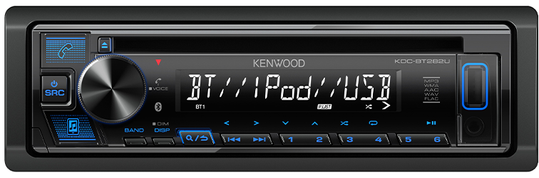 Kenwood - KDC-BT282U - CD Receiver, Bluetooth, Front USB and AUX, Blue Illumination,  (1)2.5V RCA Preouts, Remote APP ready